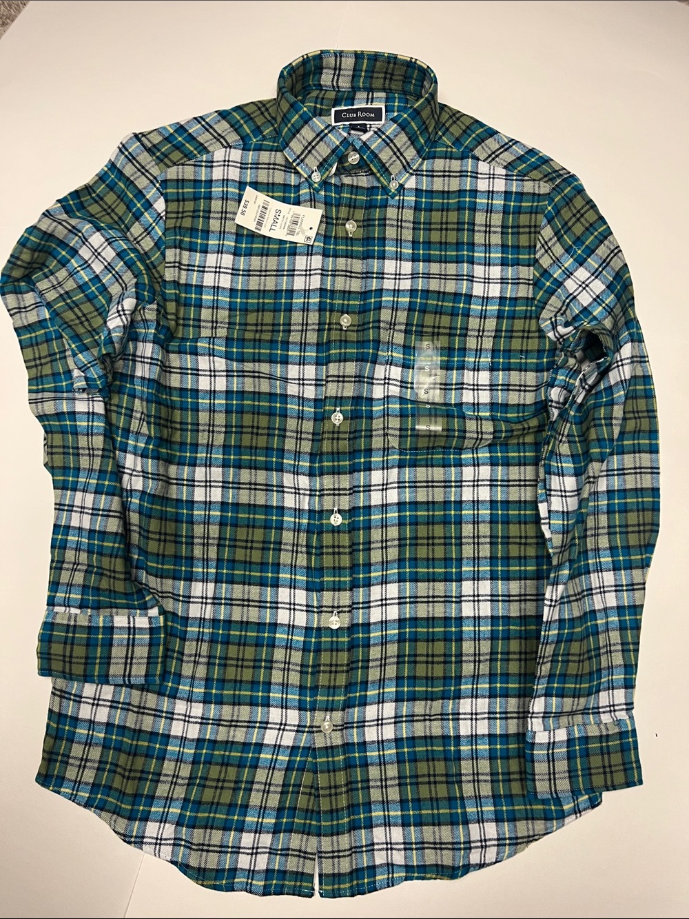 Club Room Green and Blue Plaid Button-Down Flannel Shirt